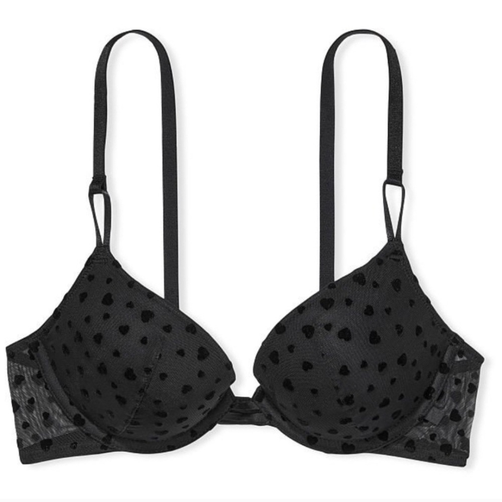 Victoria's Secret Black Mesh Polka Dot Bra